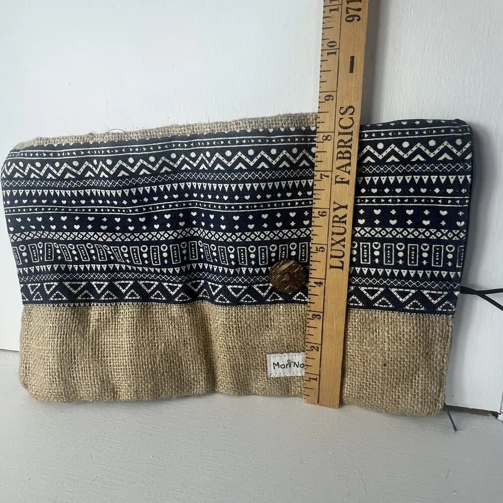 Mori Notes Pencil Holder Navy Blue Ethnic Printed Canvas Jute Zipper Compartmets